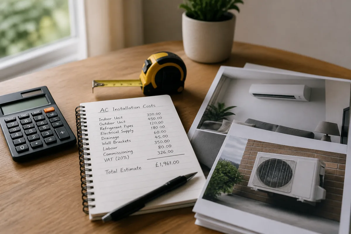 Cost planning notes and calculator used to build July 2026 air conditioning budget bands
