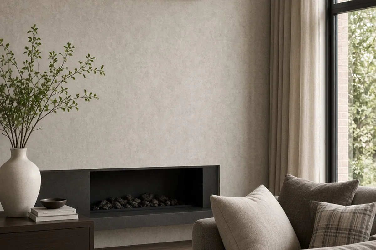 Slim designer wall mounted air conditioner on a styled UK living room wall