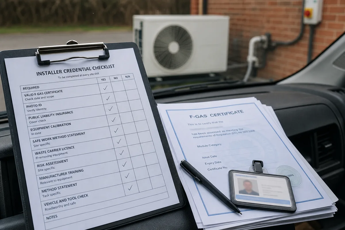 Installer credential checklist and documents ready for customer verification