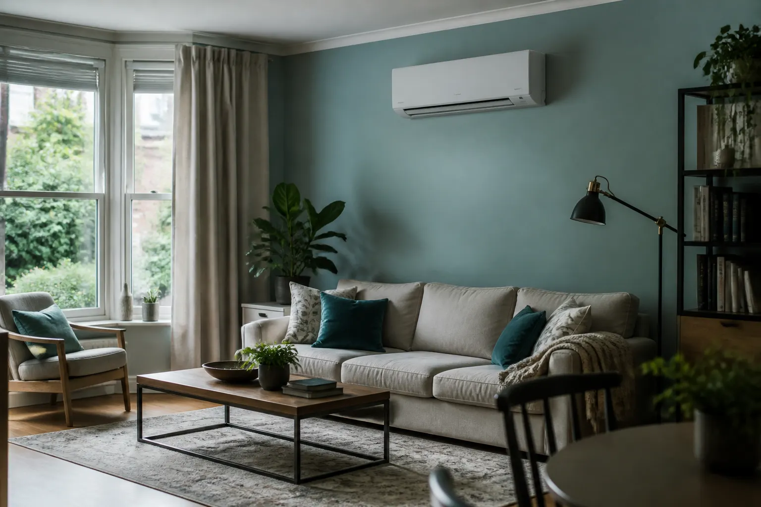 Home living space with wall-mounted air conditioning